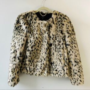 J. CREW: Cropped Faux Fur Coat in Snow Leopard